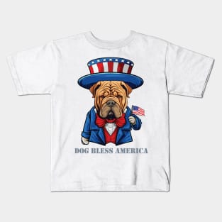 Funny 4th of July Chinese Shar Pei Dog Bless America Kids T-Shirt